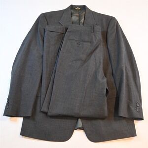 Vtg USA Made 44L 34x34 Gray Houndstooth 100% Wool Mens Jacket Pants Suit